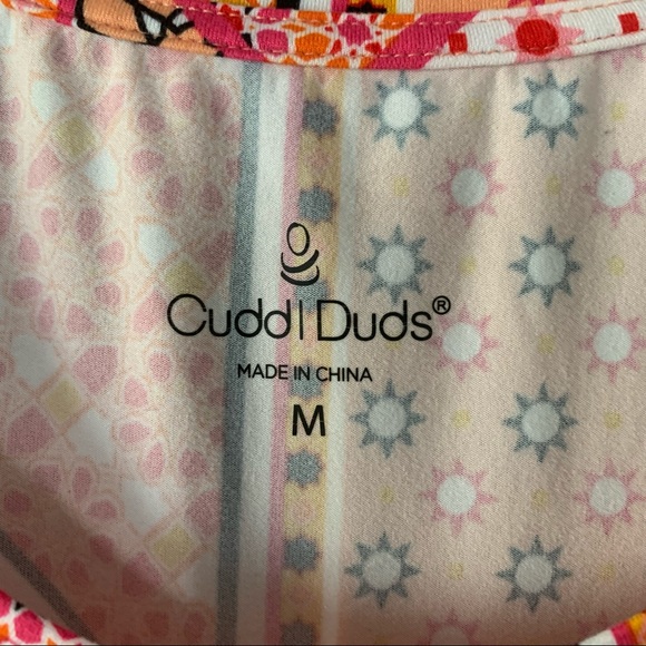 Women’s M CUDDL DUDS Orange Multi Patchwork Like Print S/S Maxi Dress NWOT - Picture 3 of 13